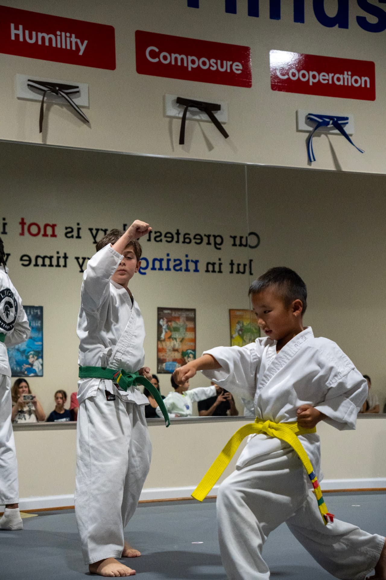 Two Juniors students practicing punches during class in Gambrills